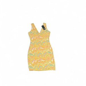 Bright yellow and pink mini bodycon dress